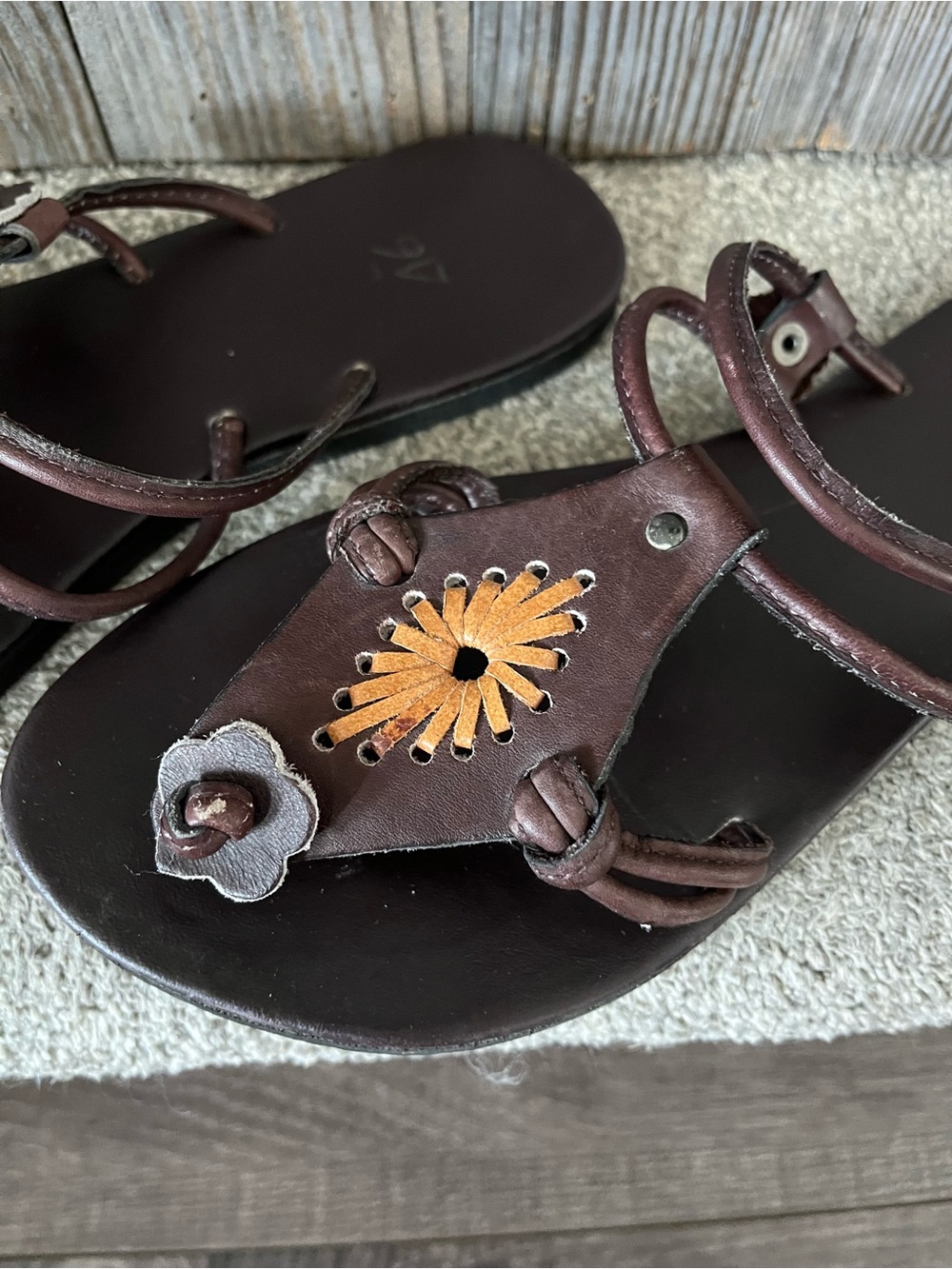 Brown Leather Floral Cutout Sandals